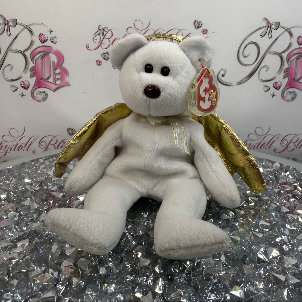 Ty beanie babies halo 2 2000s rare angel bear White Bear with Gold Wings Plush